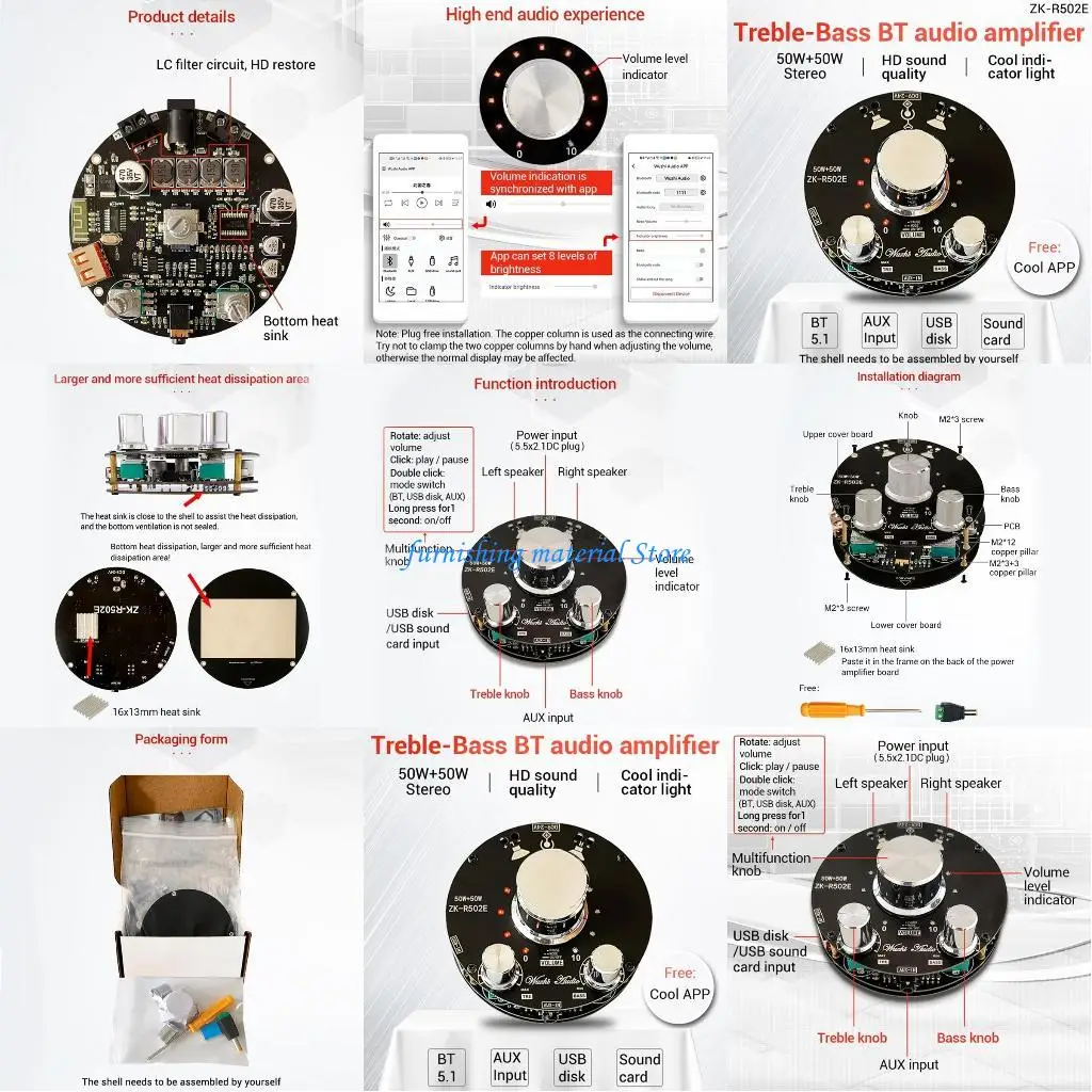 

Y5GD 50WX2 Amplifier Board with Treble & Bass Control TPA3116D2 2.0 Channel Stereo