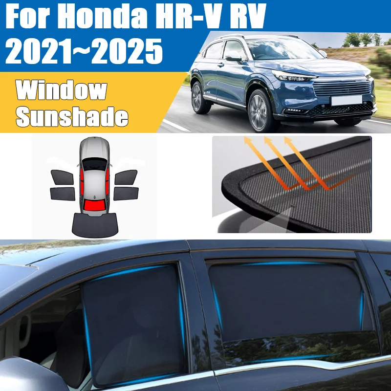 

Car Sun Shade For Honda HR-V RV 2021 2022 2023 2024 2025 Blackout Mesh UV Protection Windshield Frame Curtain Auto Accessories