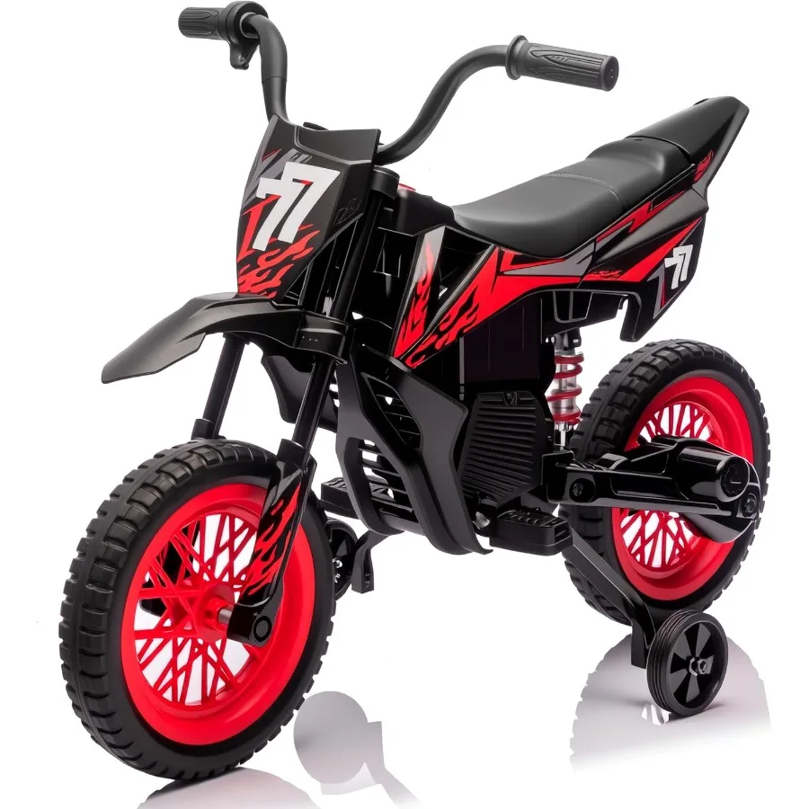 

Мотоцикл 12 В с тренировочными колесами, поворотная ручка, дроссельная заслонка, музыка до 3,1 миль в час, черный мотоцикл для детей от 3 до 6 лет