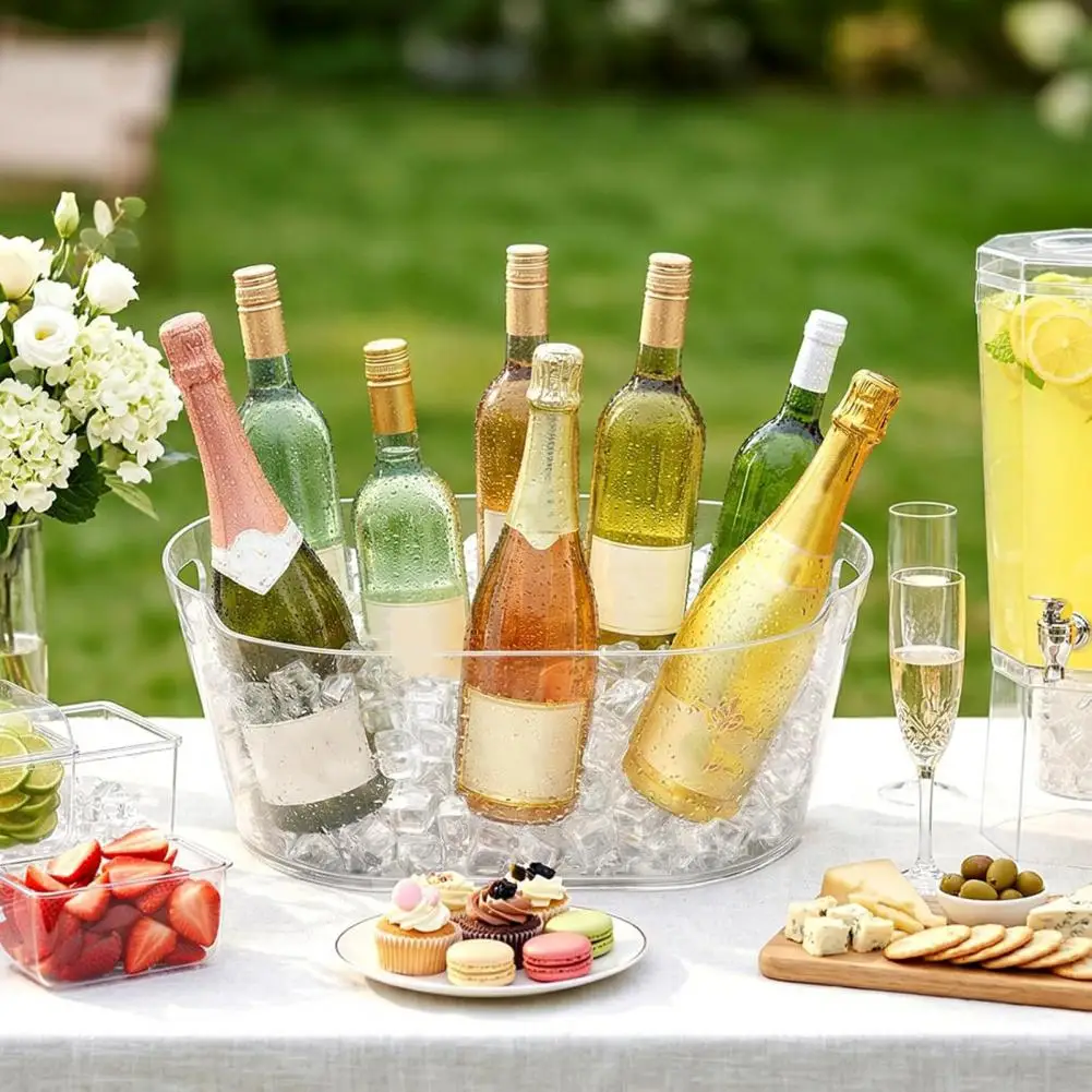 Ice Bucket Transparent 6.5L Large Capacity Drink Cooler for Wine Beer Champagne Thickened Food-Grade Plastic Barrel with Handle
