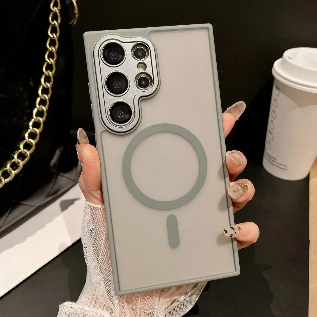 Luxury Shockproof Matte Clear For Magsafe Case for Samsung S25 S24 FE S23 Ultra Plus Magnetic Wireless Charge Lens Protect Cover