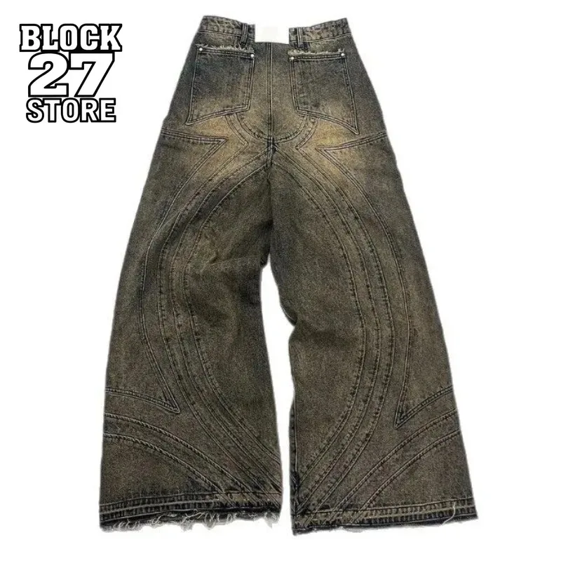 

Harajuku Gothic Y2K Jeans Men Vintage Washed Wide Leg Denim Pants Streetwear Retro High Street Loose Fit Fashion Trousers New