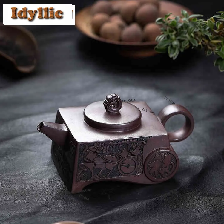 HOYIHM 380ml High-end Yixing Purple Clay Teapots Handmade Fulun Pot Raw Ore Wood-fired Porcelain Mud Tea Soaking Kettle Zisha
