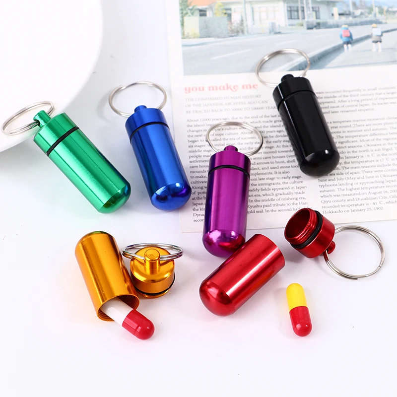 Metal Mini Waterproof Alloy Pill Box Case Bottle Cache Drug Holder Container Keychain Medicine Box Health Care For Travel