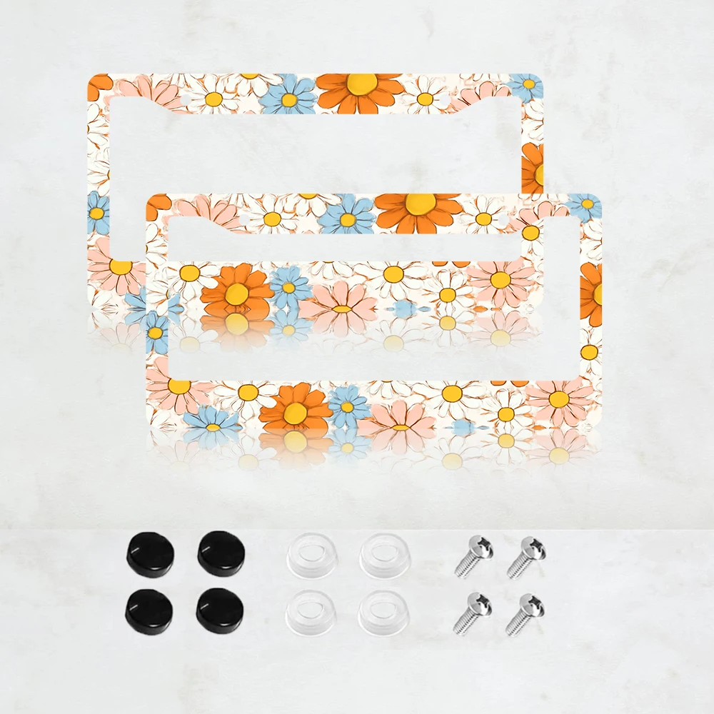 

2 шт. рамки для номерных знаков с 2 отверстиями и цветами, алюминиевые, 6x12 дюймов, с винтами, стандартный размер для США, Канады, Мексики