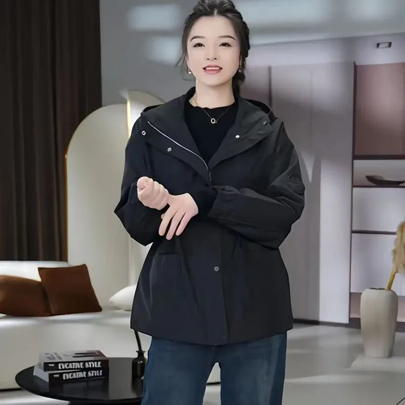 2026년 신상 후드 재킷 여성 캐주얼 윈드브레이커 조커 스타일 코트 봄 가을 여성 루즈 슬림 웨이스트 아우터웨어 여성 상의