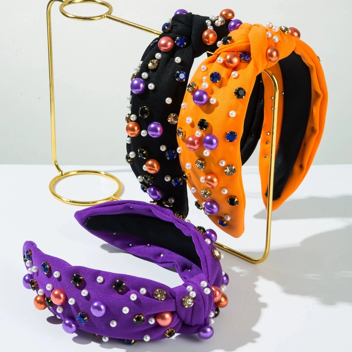 

Summer Korean Fashion Black Crystal Headband Ethnic Halloween Purple Orange Party HeadHair Accessories Jewelry Gift Wholesale