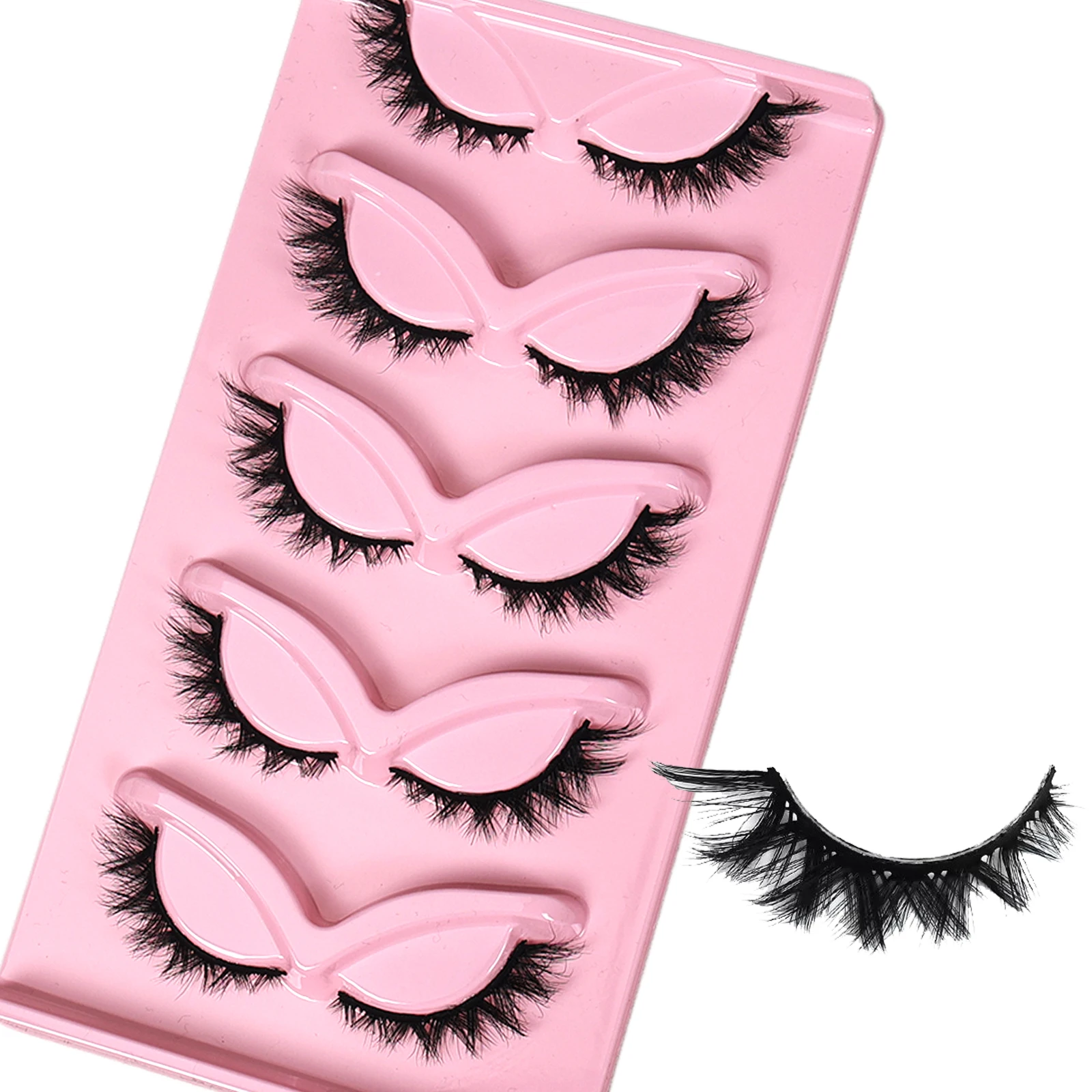 5 Paar flauschige, zarte Cat-Eye-Wimpern, natürliche, weiche, falsche Wimpernverlängerungen, voluminöse Cat-Eye-Kunstwimpern für das tägliche Make-up – Detail 6