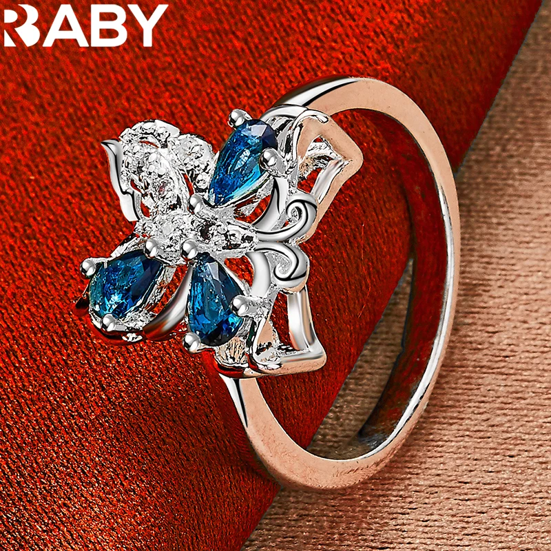 

925 Sterling Silver Butterfly Blue Zircon Rings For Women Charm Jewelry Fashion Wedding Party Vintage Elegance Accessories