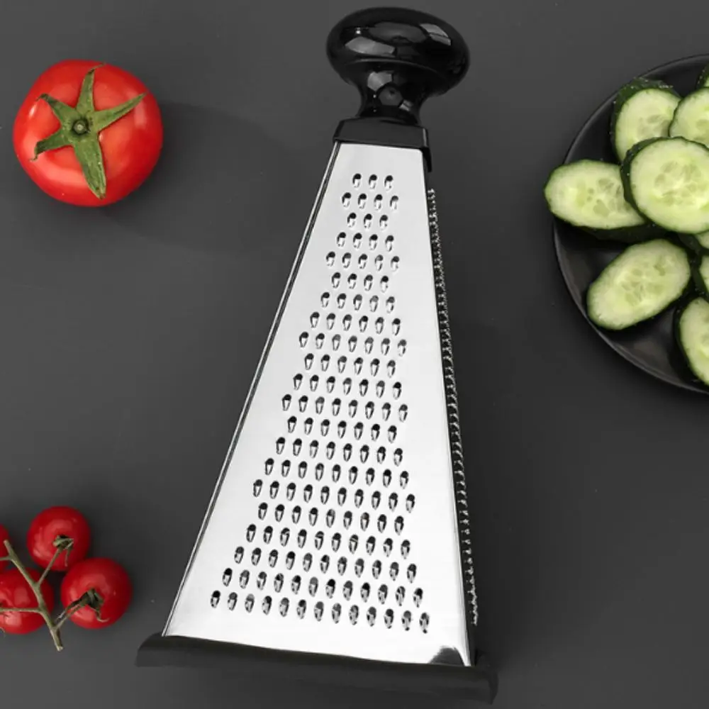 4 Sided Pyramid Shape Cheese Grater Manual Non Slip Base and Handle Vegetable Grater Effort-saving Stainless Steel