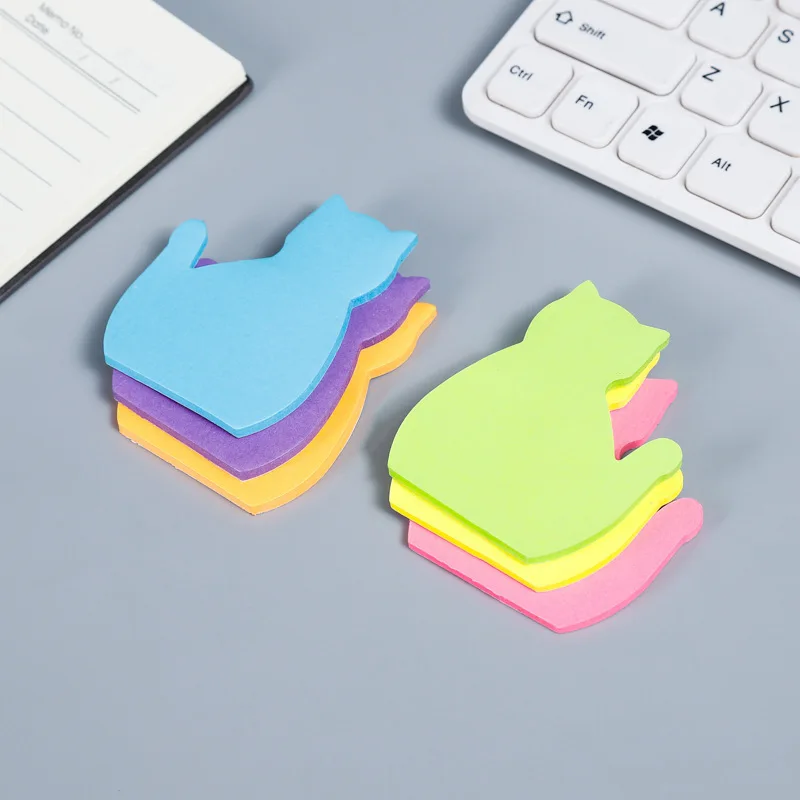 90 Sheets Cute Cartoon Cat Sticky Notes 3 Random Designs Portable Memo Pads School Office Daily Personal Supplies