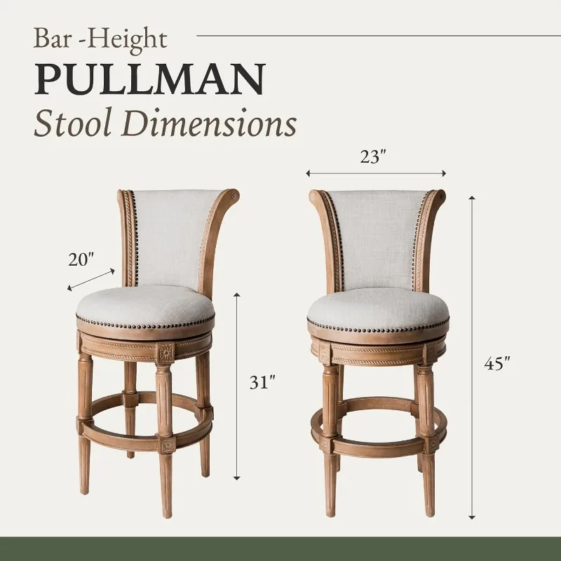 31 Inch Tall Bar Height Upholstered Barstool with Back in Weathered Oak Finish with Sand Color Fabric Cushion Seat