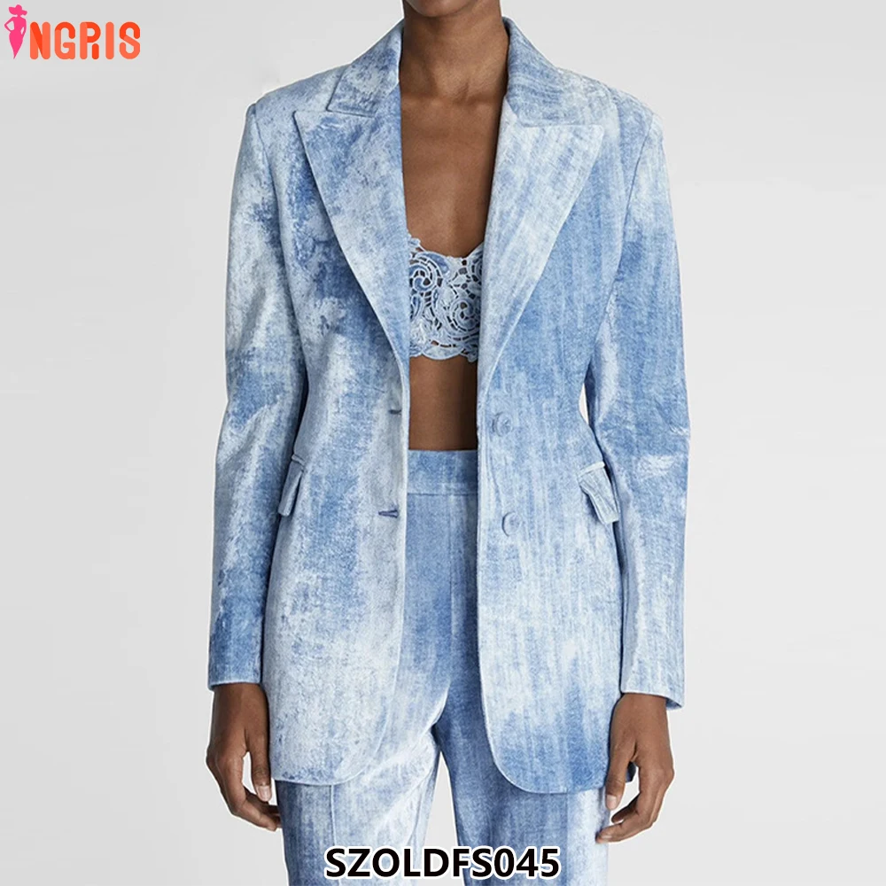 

2025 Spring High Quality Fashion New Style Tie-Dye Print Slim Fit Mid-Length Suit Jacket Trousers Suit-SZOLDFS045