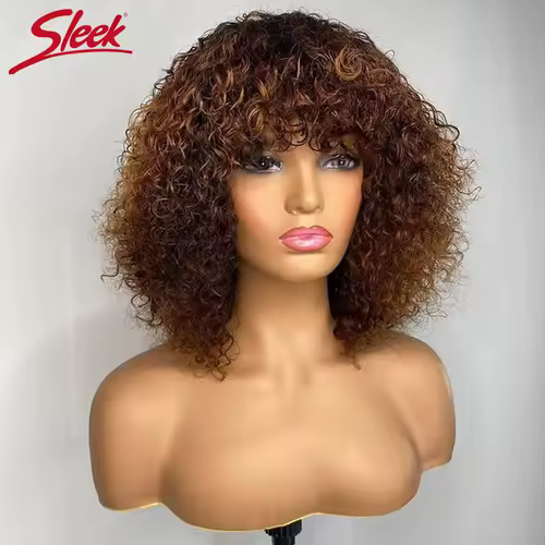 Peruvian Short Pixie Bob Cut Human Hair Wigs With Bangs Jerry Curly Non lace front Wig Highlight Honey Blonde Colored Wigs - Image 7