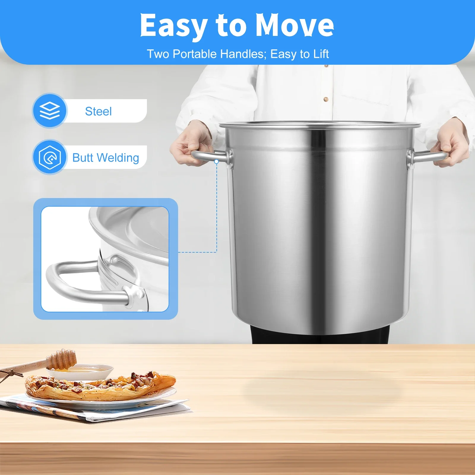 

30-Quart Stainless Steel Stockpot 201 Durable Material Airtight Lid Dual Handles Multi-Stove Compatible For Soup Stew Storage