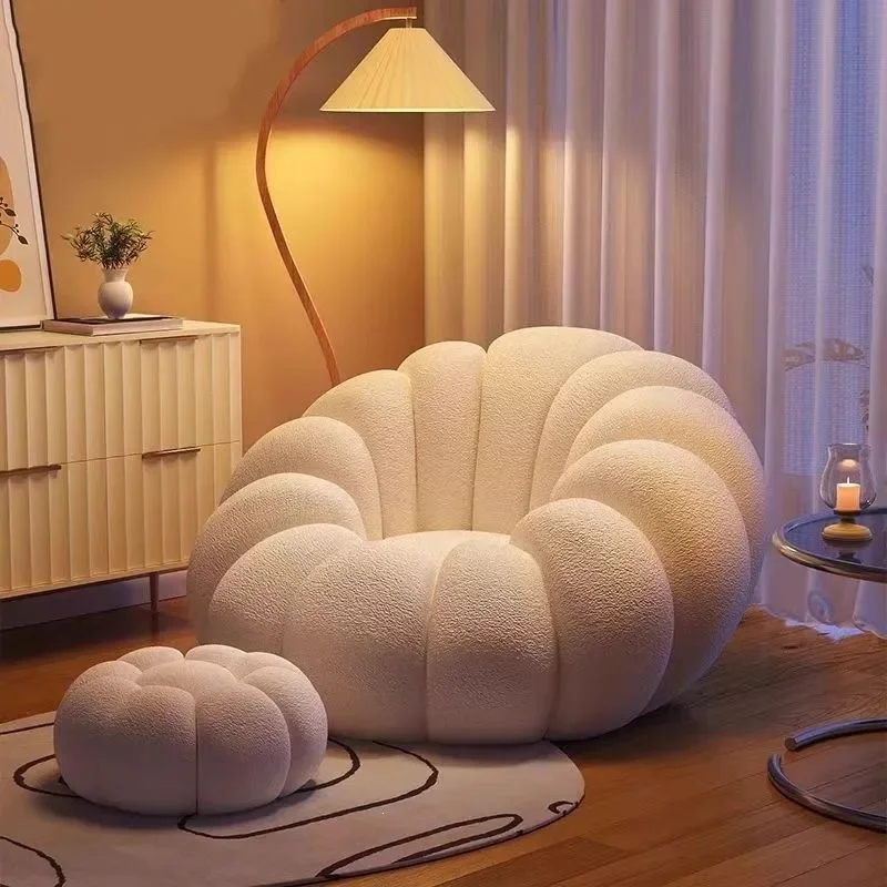 for Lazy Sofa Single Double Pumpkin Sofa Chair Lamb Wool Sofa Balcony Rotating Leisure Chair Can Sleep