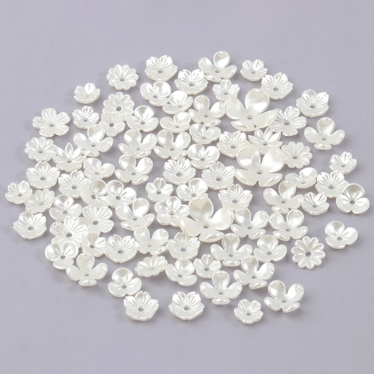 50pcs Flower Beads Caps Imitation Pearl White Acrylic For Jewelry Making Diy Elegant Bracelet Necklace Other Decors Handmade