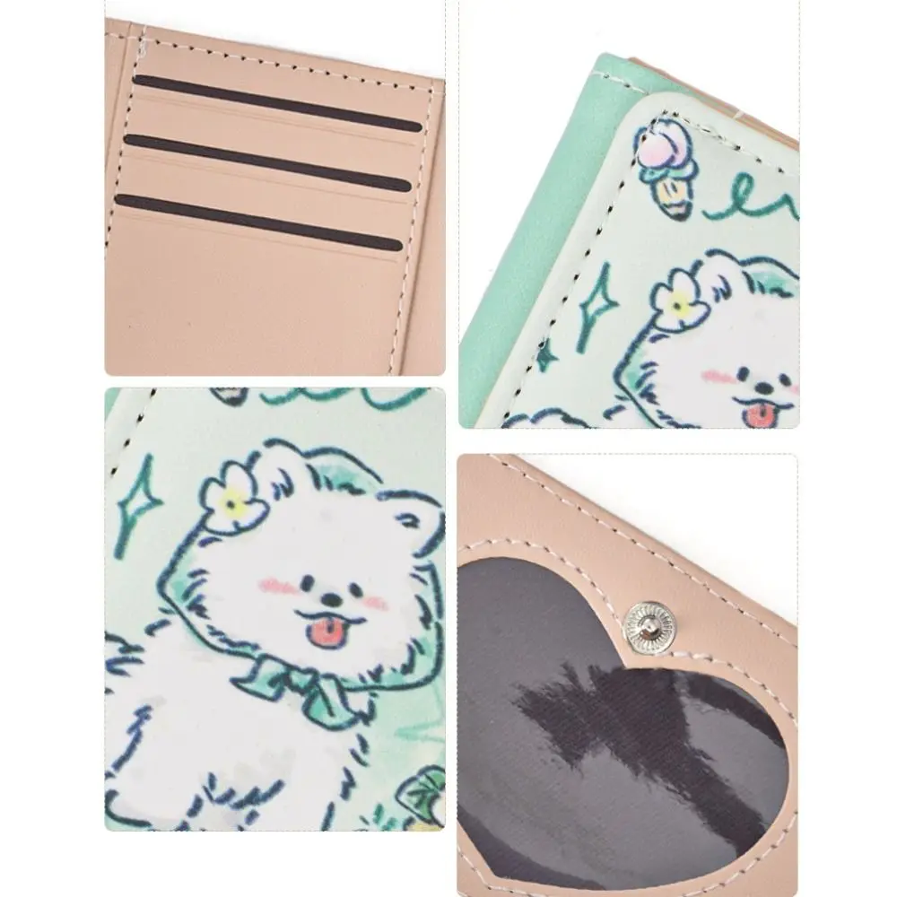 New Cartoon Dog Short Wallet Anti Thief With Wrist Straps Card Bag Dog Pendant Pu Leather Coin Purse Girl