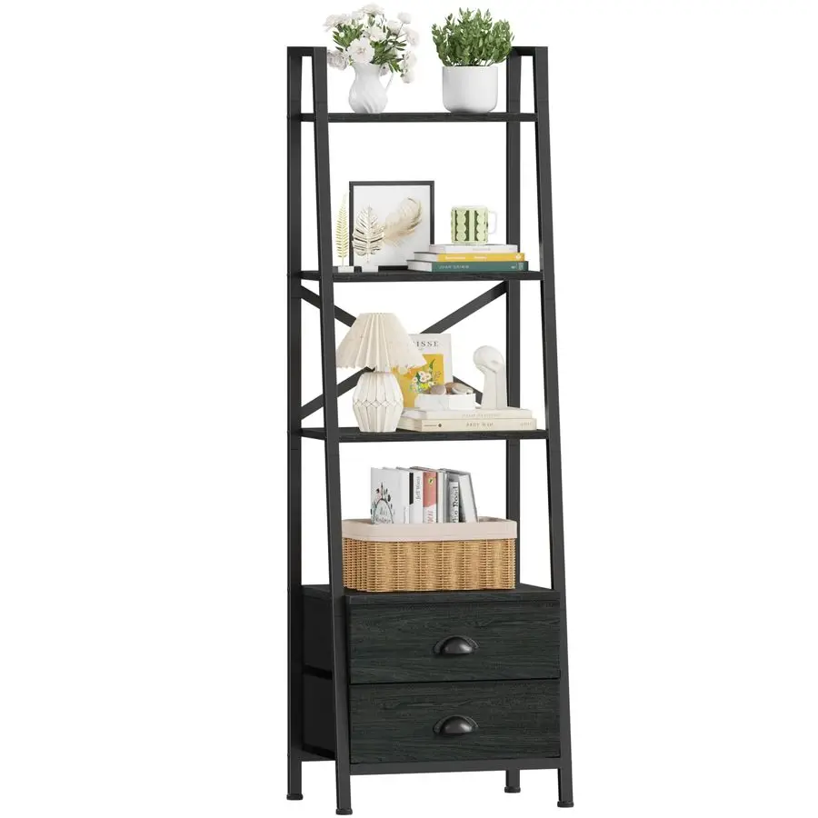 

4-ярусная лестничная полка-стеллаж, небольшая книжная полка с 2 ящиками, вертикальный органайзер для хранения книг, витринный стеллаж для гостиной