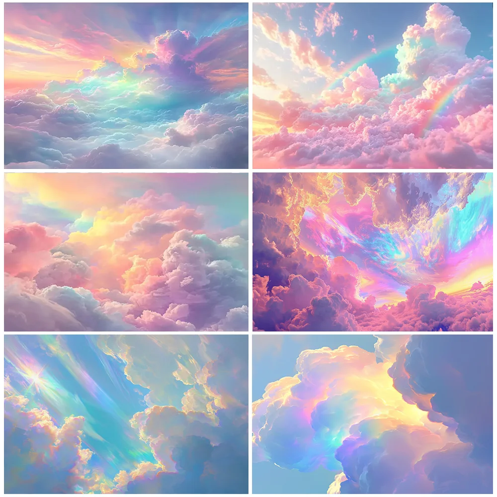 

Dreamy Blue Sky And Color Cloud Photography Backdrop Natural Scenery Wedding Party Decorations Gift Photo Shoot Props Room Decor