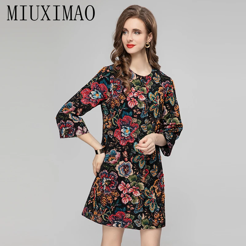 MIUXIMAO 2023 Fashion Autumn&Winter Elegant Jacket Diamonds Coat O-Neck Single Breasted Embroidery Fashion Jacket for women