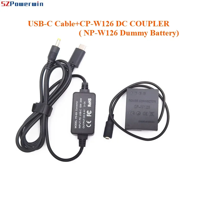كابل USB + محول USB-C PD + CP W126 DC مقرنة NP-W126 بطارية الدمية لـ Fujifilm XT3 XT30 XT2 XT1 X-T200 X-Pro2 X-Pro3 X-S10