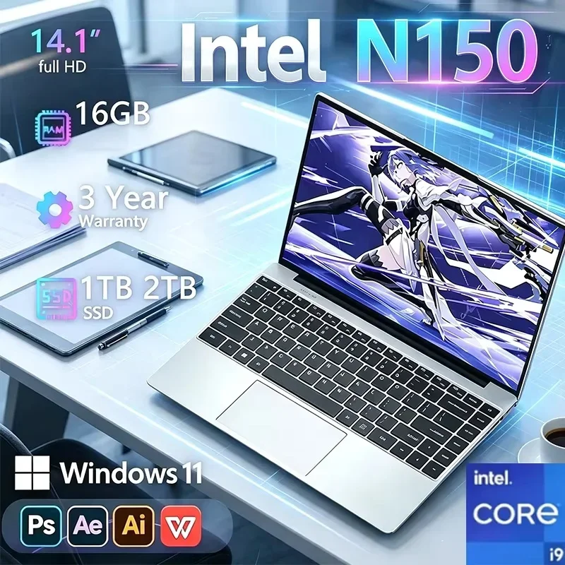 Intel Core N150 Laptop Windows 11 14.1"Computer 16GB RAM 1TB 2TB SSD Laptops Business Notebook Office