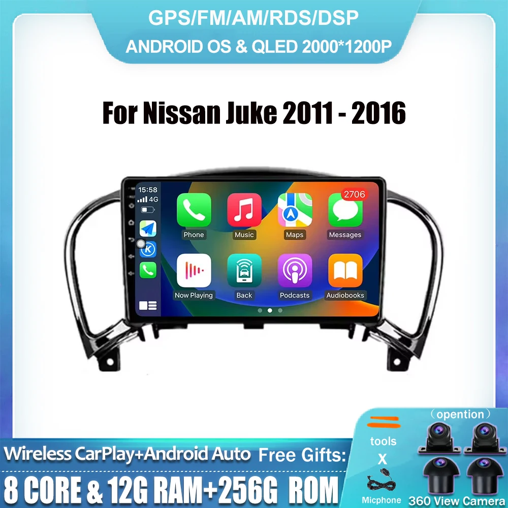 For Nissan Juke 2011 2012 2013 2014 2015 2016 Android 14 Auto Multimedia Navigation Gps Auto Radio Video Stereo 2.5D HD Screen