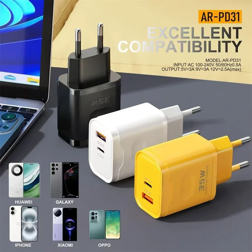 منافذ مزدوجة 35 واط USB PD شاحن USB C محول شحن سريع نوع C شحن سريع 3.0 جدار محول الطاقة آيفون Xiaomi سامسونج