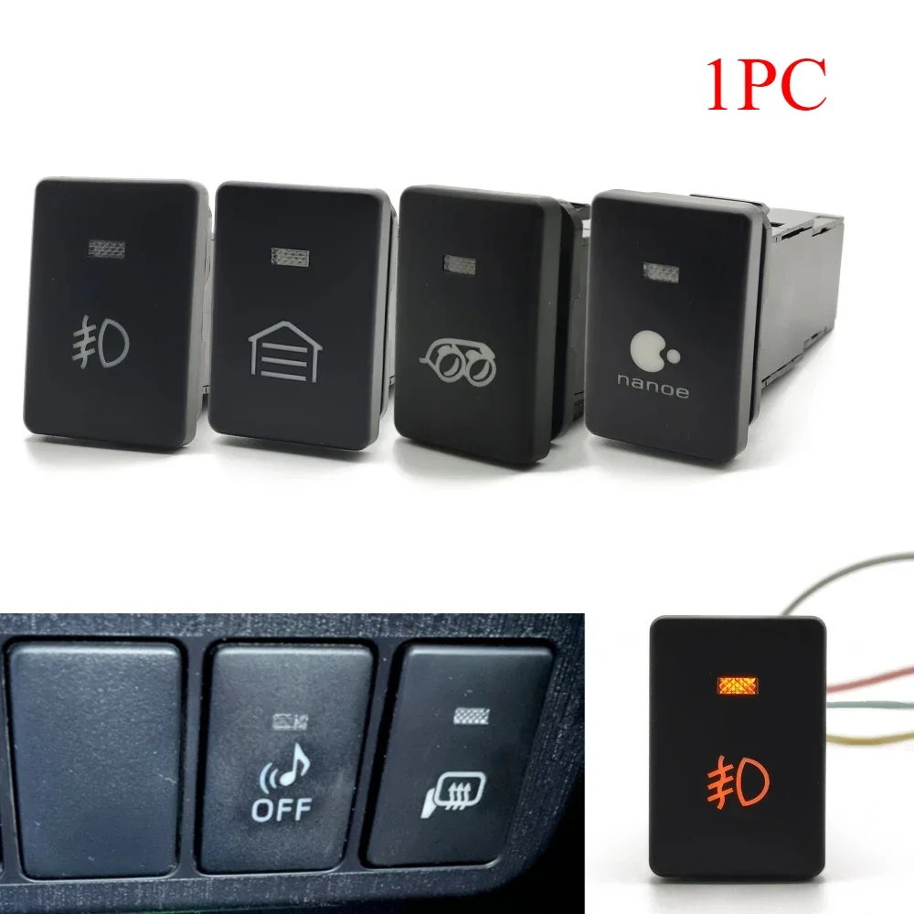 1PC Car Orange LED Light Car Front Fog Light Garage Nanoe Exhaust Switch Button with Wire For Toyota Prado Accessories