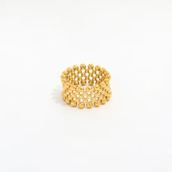Joolim Jewelry High End Pvd Wholesale Waterproof Wide Hollow Small Bead Matrix Pave Stainless Steel Finger Ring for Women