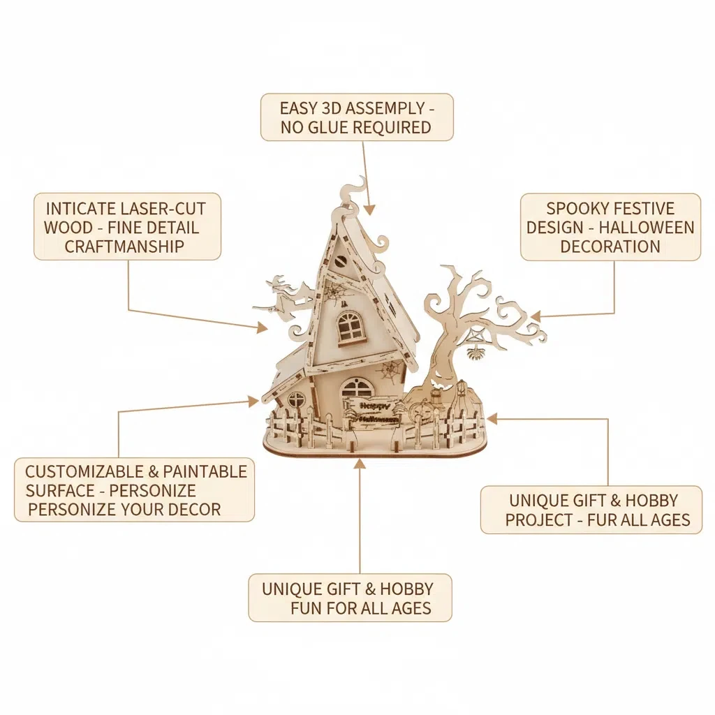 OUZEY 3D بيت شجرة خشبي مسكون - مجموعة نماذج تجميع DIY للهالوين، مشروع حرفي مخيف للبالغين والمراهقين من سن 14 عامًا فما فوق #2