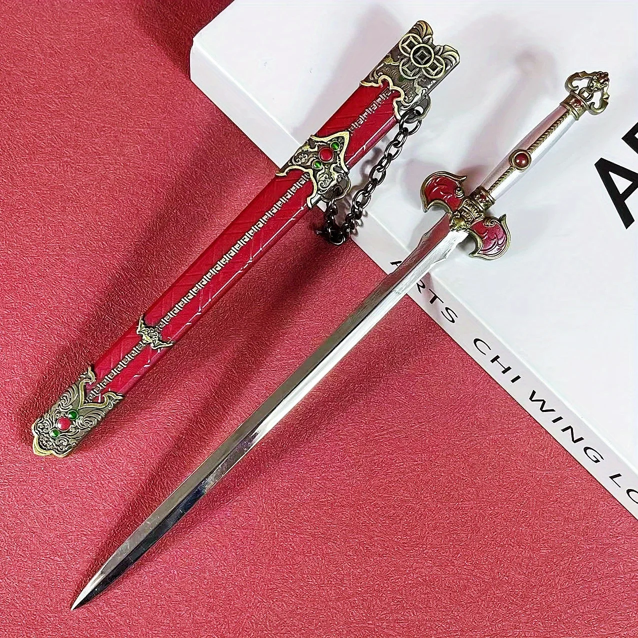 8.6 polegada de metal chinês antigo katana lâmina vermelho anime ninja faca espada ferro tamanho real japonês katana original samurai sabre brinquedo