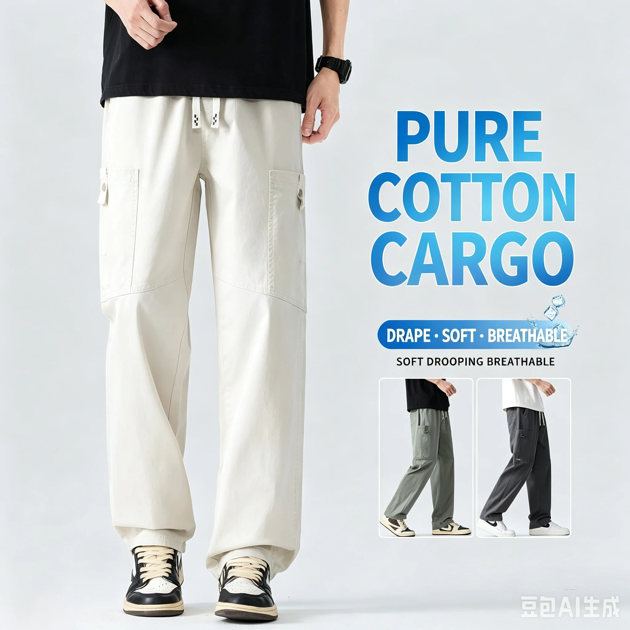 Men's Outdoor Cotton Work Trousers Summer Thin Cool Straight Loose Casual Fashionable Pants Comfortable Breathable Long Trousers
