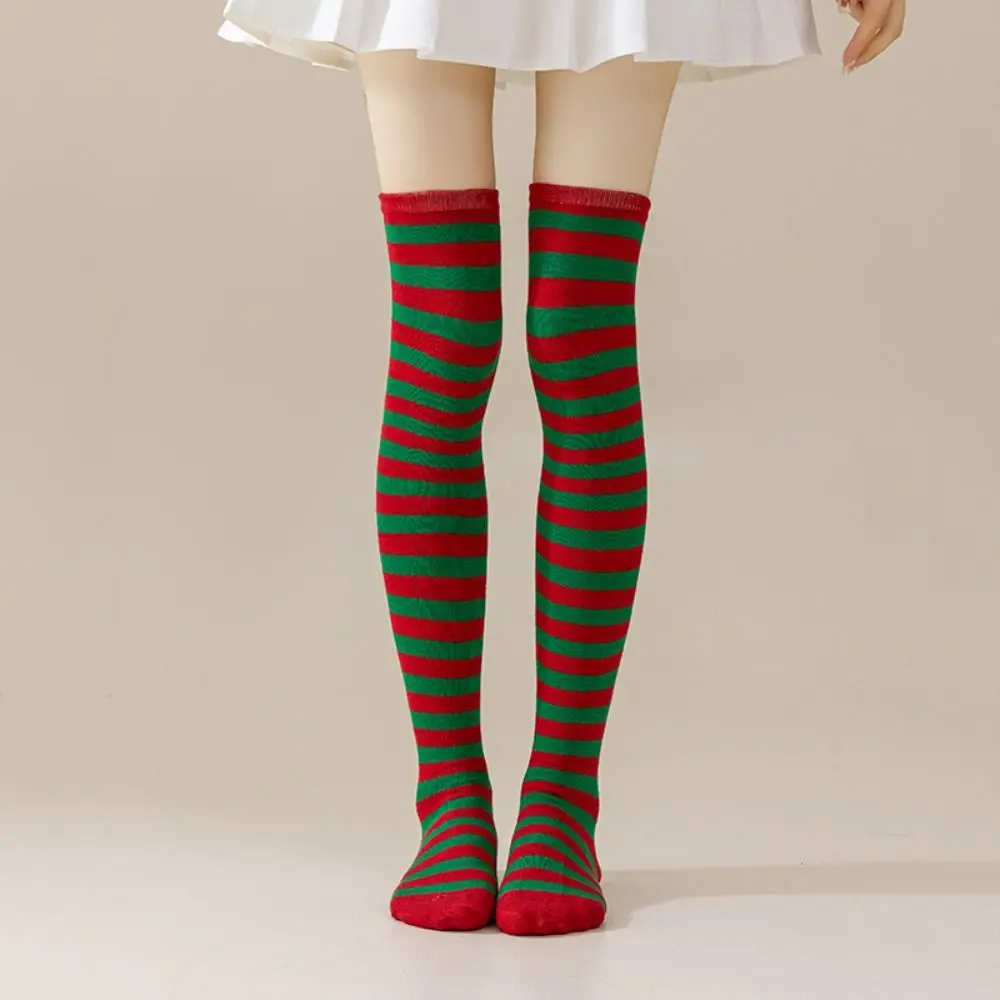 هدية الكريسماس الدفء جوارب مخططة ملونة تمتص العرق لينة مخطط الجوارب الطويلة فوق الركبة لطيف فوق جوارب طويلة فتاة #4