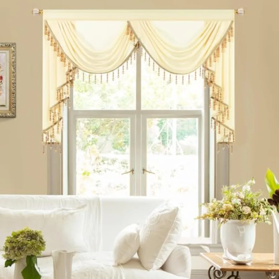 

Прозрачная вуаль цвета шампань с эффектом водопада, 59 дюймов в ширину, в стиле бохо, с бисерными вставками, элегантная, для гостиной, спальни, панельная, светопропускающая, декоративная.