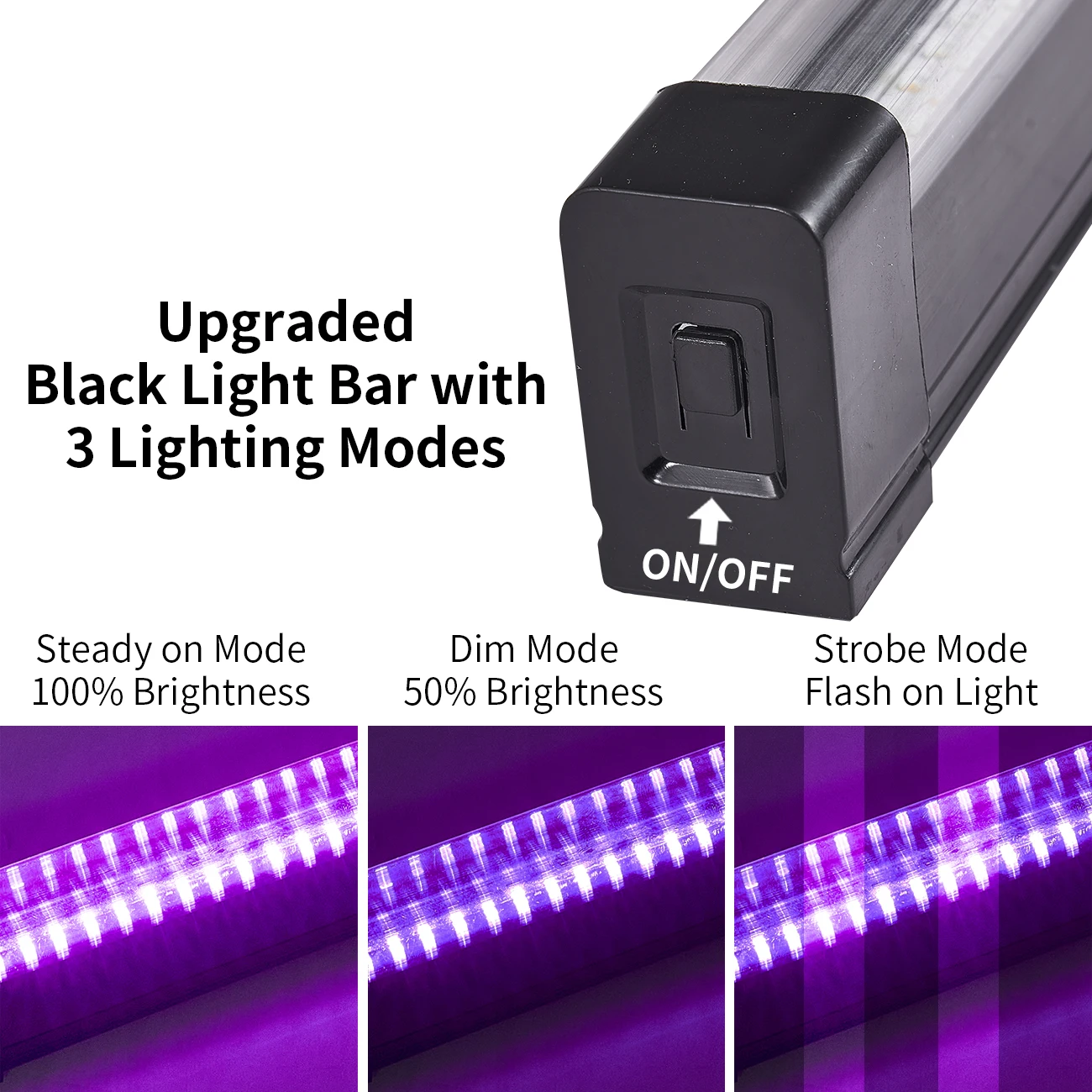 Black light Bar 10W, with 3 lighting modes, USB LED magnetic black light tube for Halloween fluorescent tapestry posters