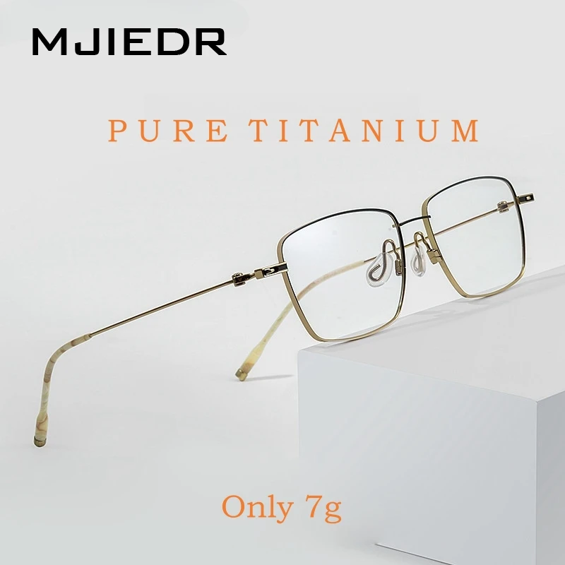 

MJIEDR Ultra Light Fashion Luxury Eyewear Retro Business Square Pure Titanium Optical Prescription Eyeglasses Frame Men 308T