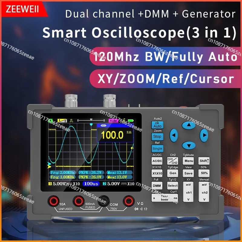 12 3.2 Inch Desktop Digital Oscilloscope 120M Bandwidth Dual Channel Multimeter and Signal generator 3 in 1