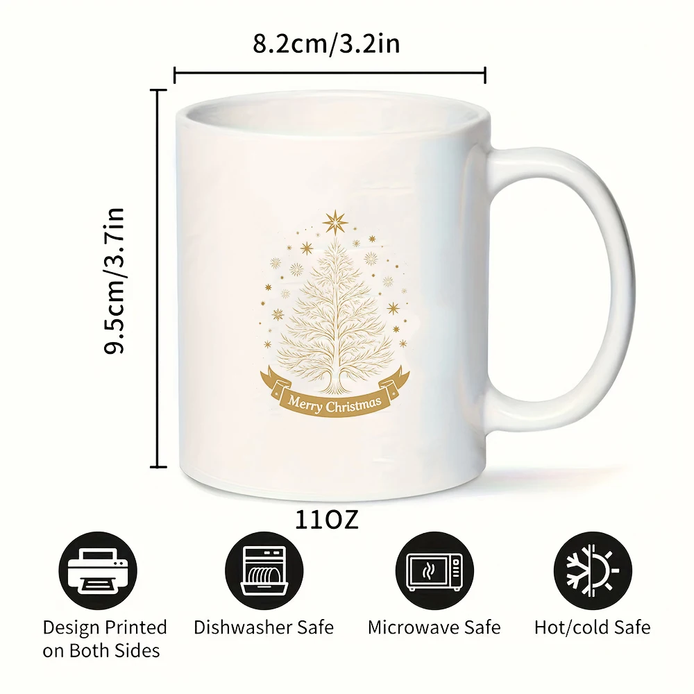 Taza de 11 oz + pegatina dorada de árbol de Navidad + Feliz Navidad + taza para niños, taza de café para oficina familiar, regalo de Navidad