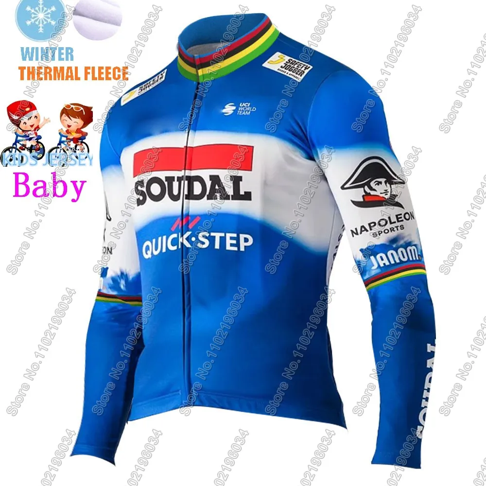 Kids Soudal Quick Step 2024 Cycling Jersey Winter Set World Champion Boys Girl Cycling Clothing Bike Thermal Jacket Suit Maillot