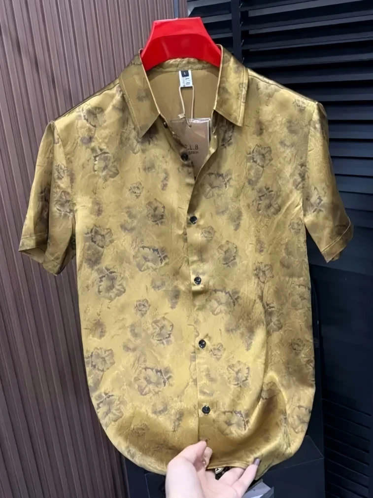 

9049 Summer Men's New Comfortable Breathable Short Sleeve Trendy Versatile High-End Personality High-Quality Cool Business Ha...
