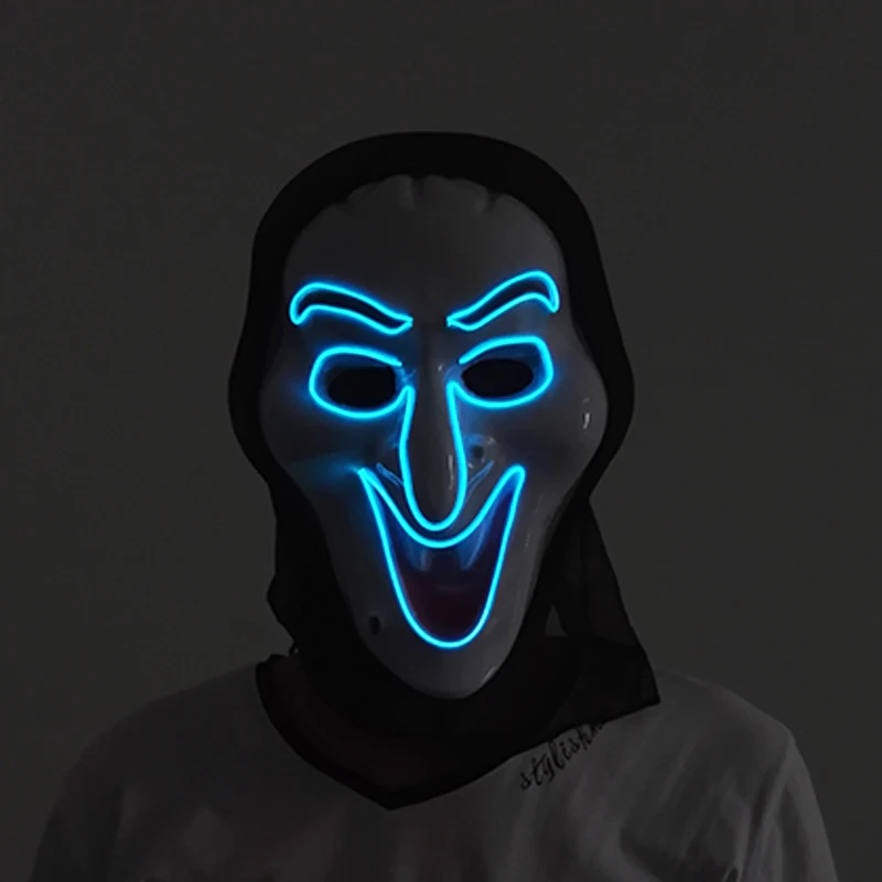 Masque facial d'halloween drôle qui brille dans la nuit, masque de sorcière lumineux pour adultes et enfants, Costume de Cosplay, fournitures de Mascara d'horreur d'halloween