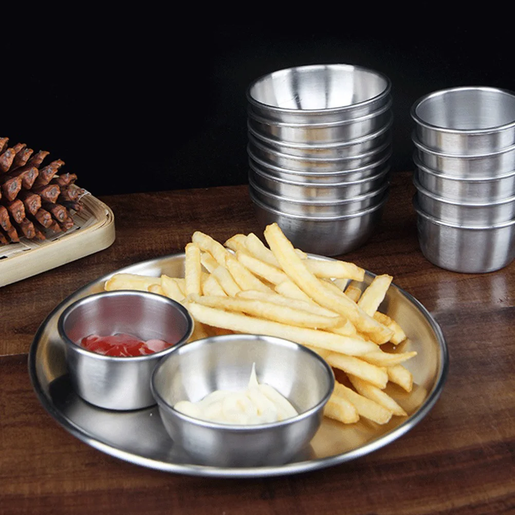 

6pcs Stainless Steel Sauce Cups Wide Deep Bowls Food Containers Serving seasoning bowl flavor dish appetizer Cup sauce dish