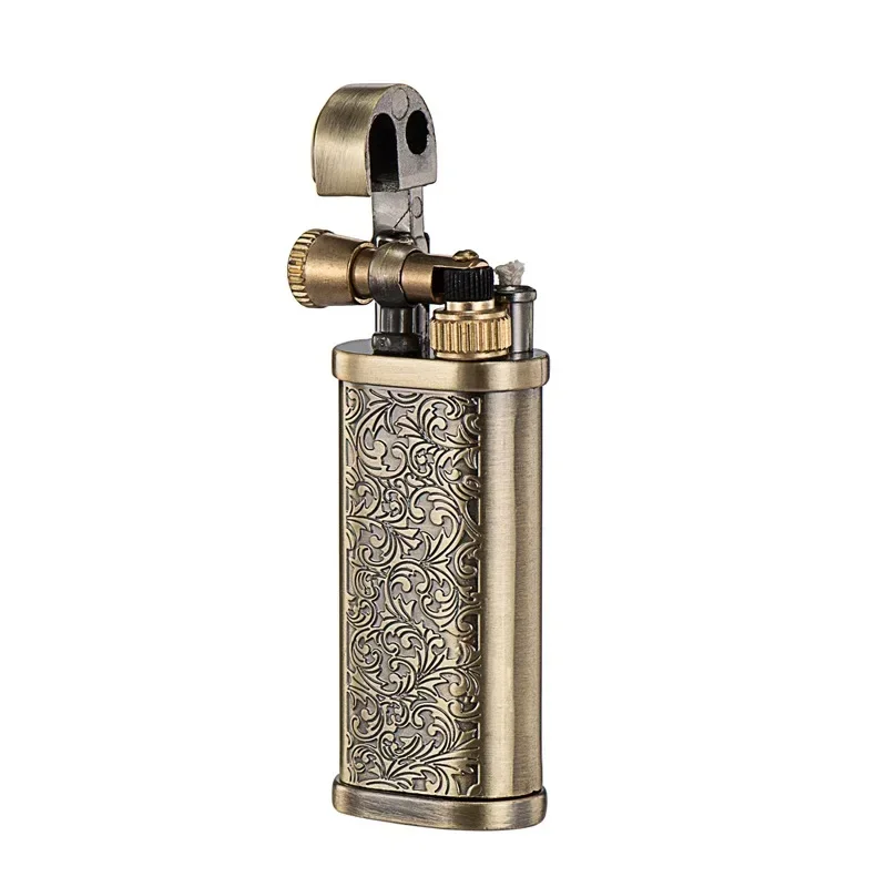 Retro carved flint kerosene lighter flame retro metal grinding wheel gasoline cigarette cool lighter creative men\'s gadget