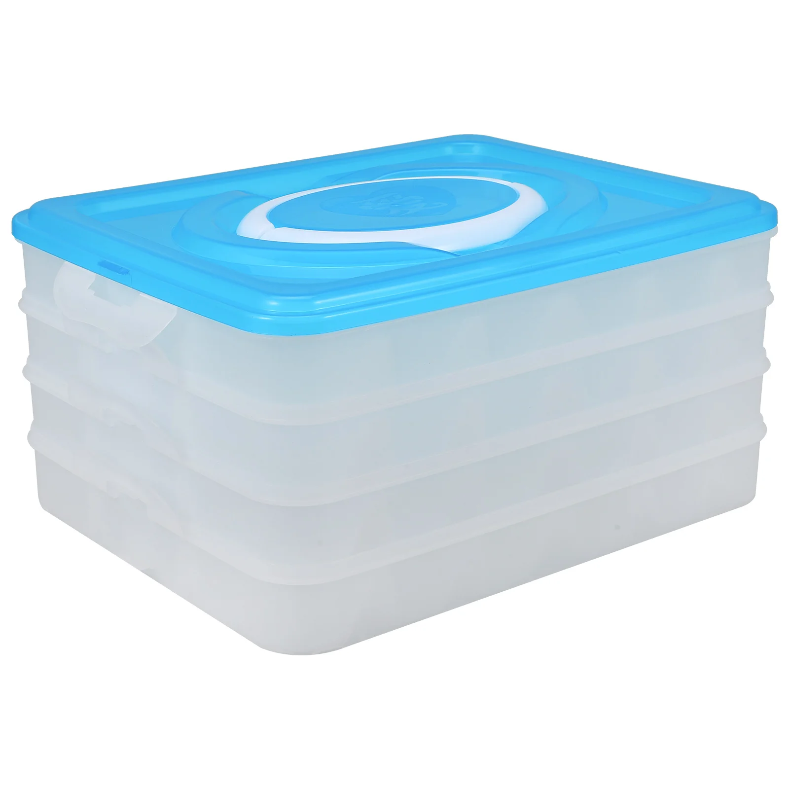 

4 Layers Dumpling Storage Box Food Grade PP Container Microwave Safe Fridge Organizer with Lid Handle 18 Grids per Layer