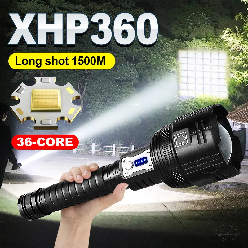 XHP360 lampe de poche LED rechargeable très haute puissance puissante type-c charge grande lanterne LED 5 Modes torche longue portée Camping