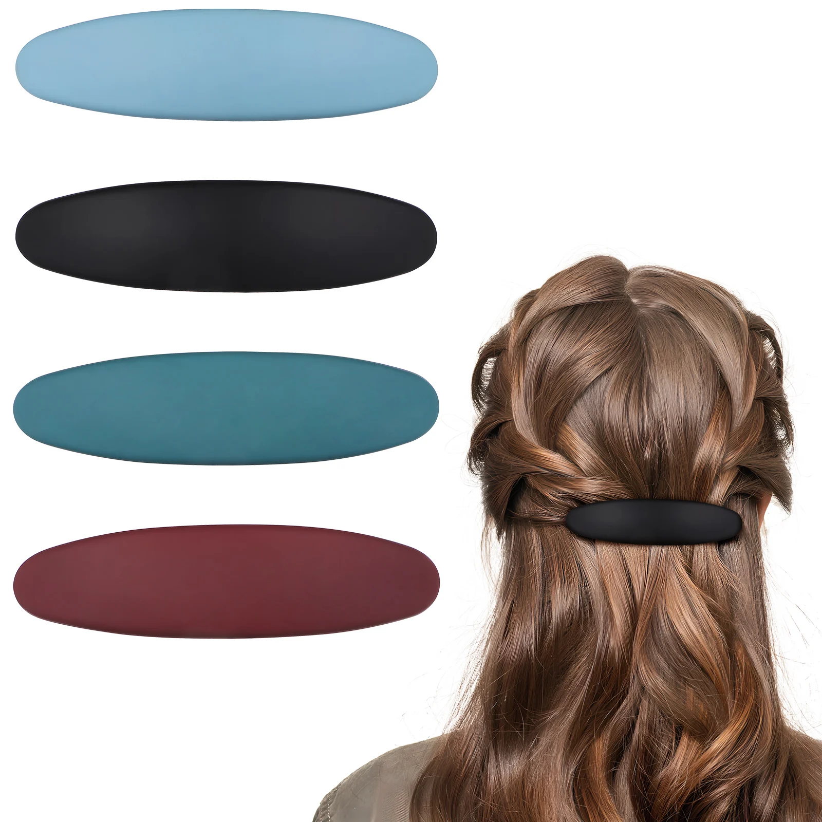 

4 Pcs Ponytail Clips Hair Accessories for Women Thin Non Slip French Barrettes Blank Metal Elegant Oval Hair Clip