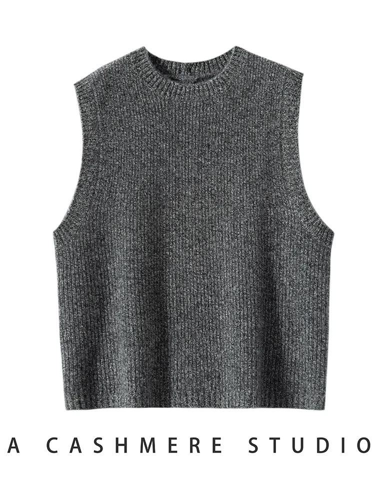 

TLOML Autumn Winter Women's 100% Cashmere Sweater O-neck Waistcoat Back opening Design Comfy Soft Cashmere Knitwear Sleeveless