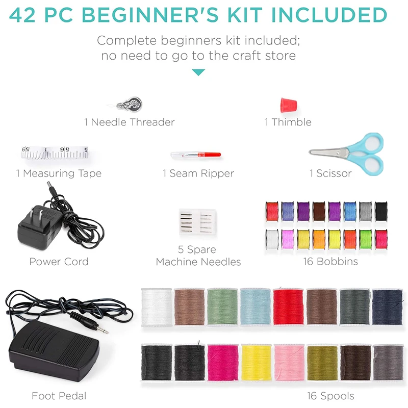 Portable Sewing Machine Mini Electric Household Crafting Mending Sewing and 12 Built-In Stitches with 42pcs Thread Kit